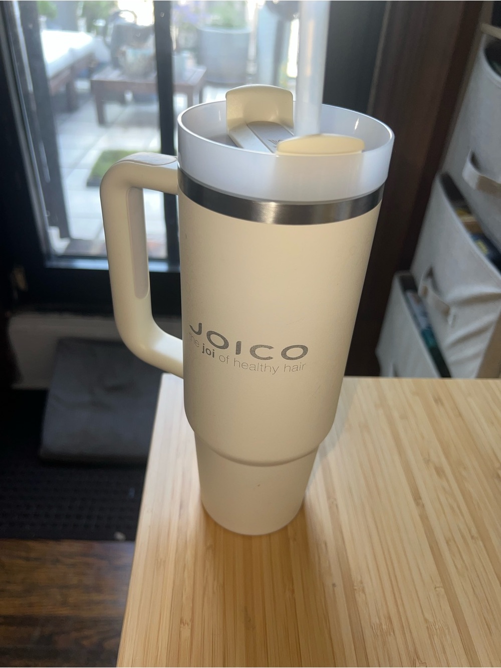 Stanley White Travel Tumbler with Handle and Stainless Trim - Picture 4 of 4